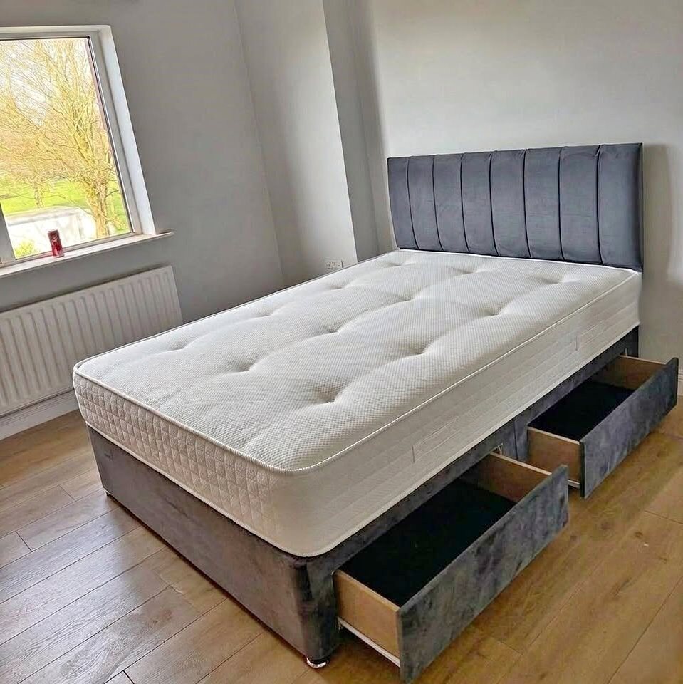 Grey single divan with three drawers